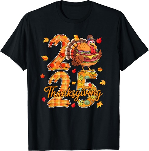 Thanksgiving 2025 Cute Turkey As Hamburger Food Lover Autumn T-Shirt
