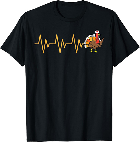 Heartbeat Turkey Nurse Thanksgiving Scrub Top Fall RN ICU ER T-Shirt
