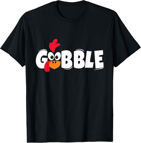 Funny Thanksgiving GOBBLE Turkey Face Adult Boys Girls T-Shirt