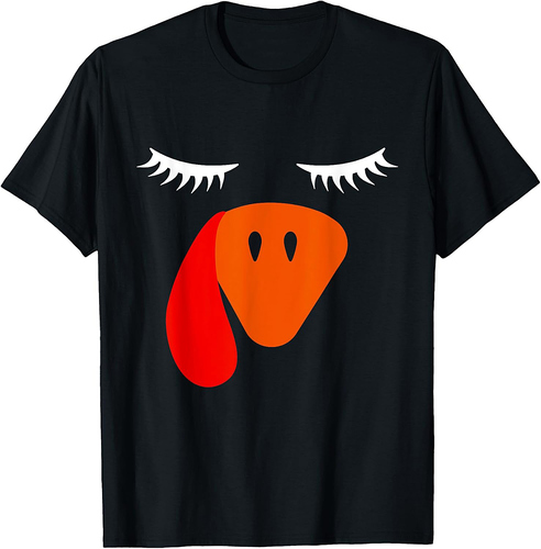 Turkey Face Eyelashes Halloween Thanksgiving Funny T-Shirt