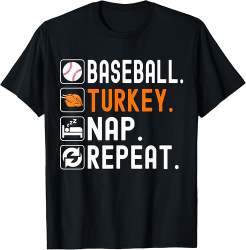 Baseball Turkey Nap Repeat Funny Baseball Thanksgiving T-Shirt