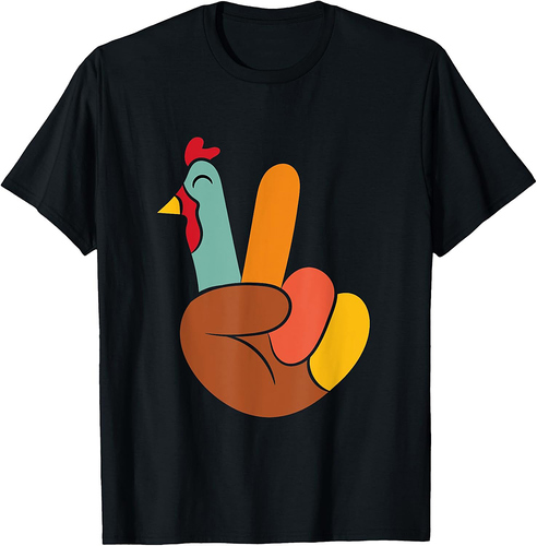 Peace Hand Sign Turkey Funny Turkey Thanksgiving T-Shirt