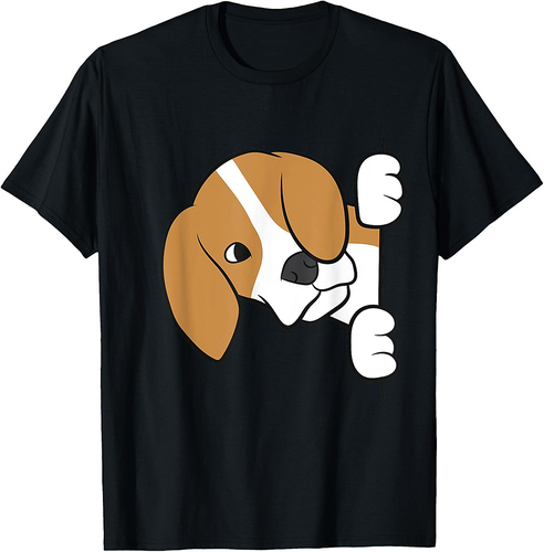 Cute Beagle Dog Peeking From Side Funny Beagle T-Shirt for Men Women Girls