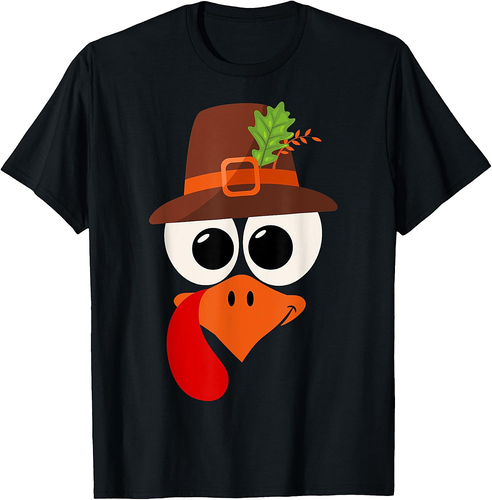 Turkey Face With Glasses & Pilgrim Hat For Thanksgiving T-Shirt