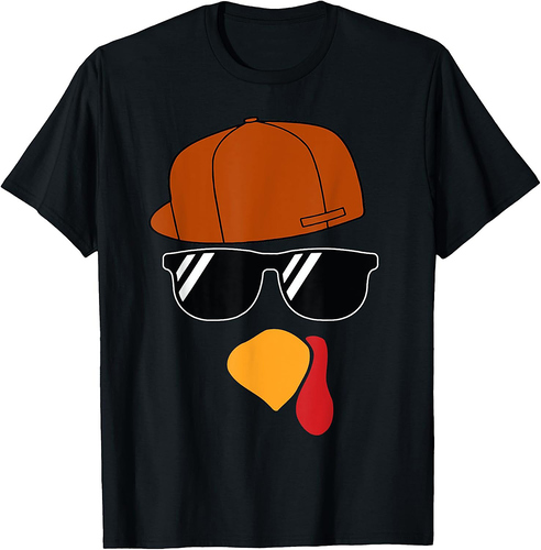 Boys Turkey Face Thanksgiving Trucker Hat Glasses Mens T-Shirt