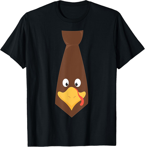 Turkey Face Tie Thanksgiving Toddler Boys Girls Fall Outfit T-Shirt