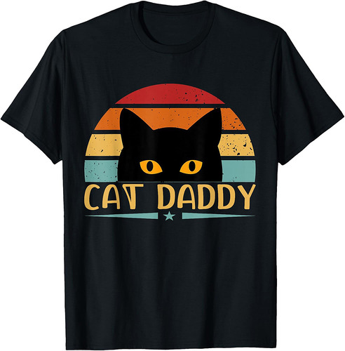 Black Cat Daddy Retro Birthday & Father's Day Cat Dad Mens T-Shirt