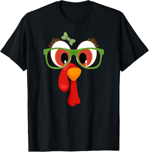 Funny Thanksgiving Turkey Girl Face Sunglasses Brown Eyes T-Shirt
