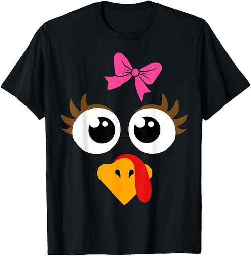 Cute Thanksgiving Turkey Face Shirt Women Girls Turkey Day T-Shirt