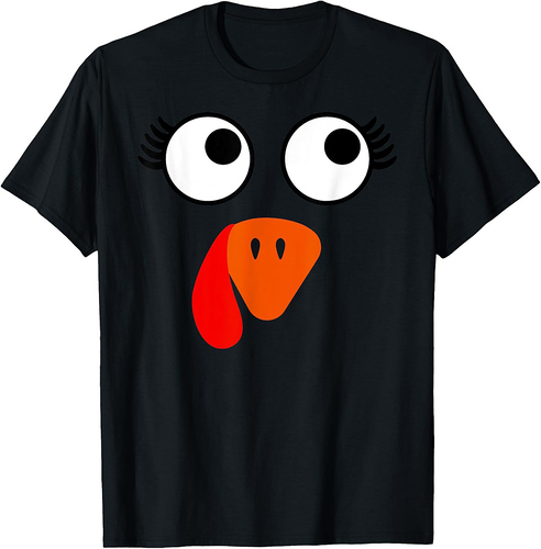 Turkey Face Eyelashes Halloween Thanksgiving Funny Costume T-Shirt