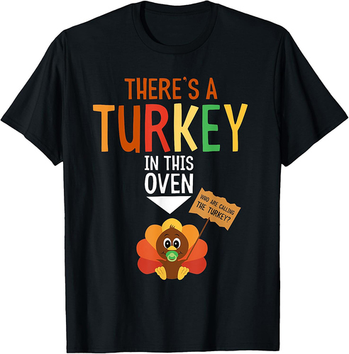 Pregnancy Announcement T Shirt For Couples Thanksgiving Mom T-Shirt