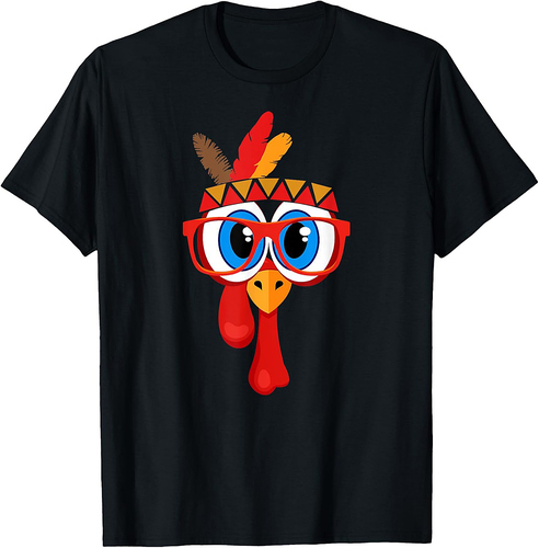Funny Thanksgiving Cute Turkey Face Sunglasses Blue Eyes T-Shirt