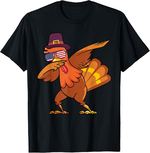 Dabbing Turkey Thanksgiving Day US Flag Boys Girls Funny Dab T-Shirt