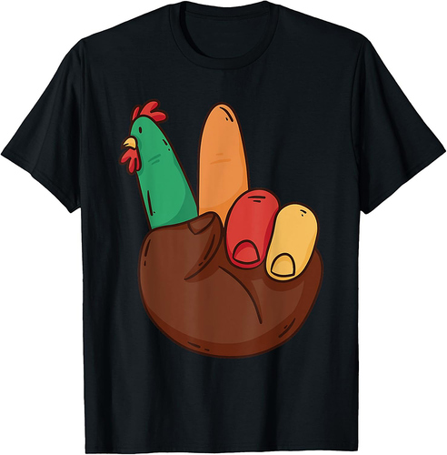 Hand Peace Sign Turkey Funny Thanksgiving Mens Womens  T-Shirt