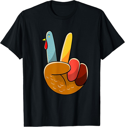 Turkey Peace Hand Sign Thanksgiving Thankful Women Girl T-Shirt
