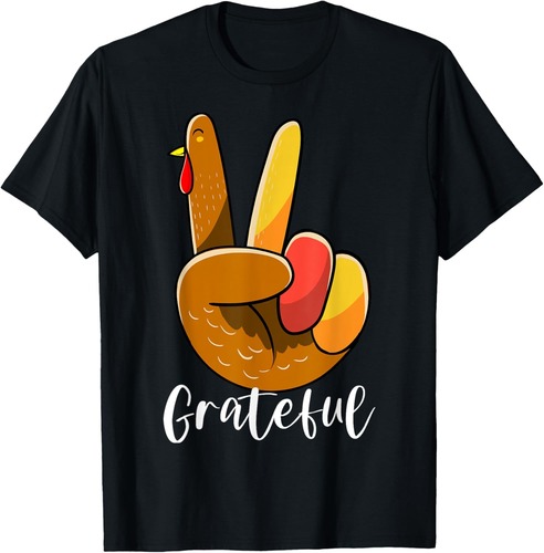 Peace Sign Hand Turkey Thanksgiving Grateful Women Girl T-Shirt