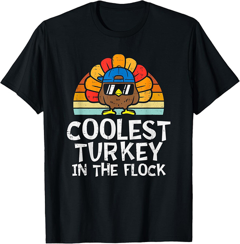 Coolest Turkey In The Flock Shirt Toddler Boys Thanksgiving T-Shirt