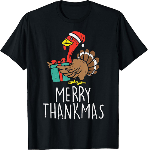 Merry Thankmas Santa Turkey Day Thanksgiving Christmas Gift T-Shirt