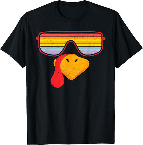 Vintage Turkey Face Thanksgiving Sunglasses Bow Costume Boy T-Shirt