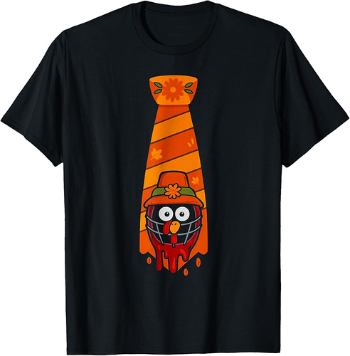 Funny Turkey Pilgrim Fall Tie Thanksgiving Humor T-Shirt