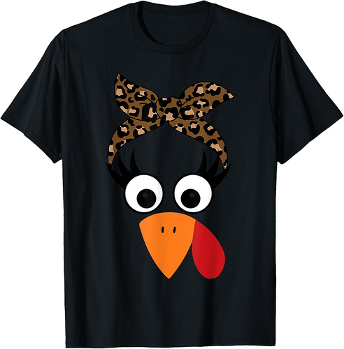 Turkey Face Leopard Headband Womens Thanksgiving Cute T-Shirt