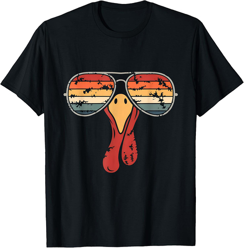Cool Vintage Turkey Face With Sunglasses Thanksgiving T-Shirt