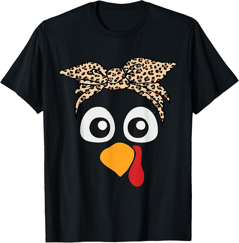 Turkey Face Leopard Headband Womens Thanksgiving Pilgrim T-Shirt