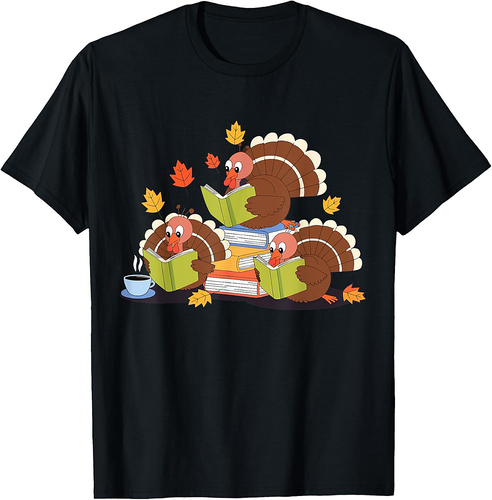 Turkey Reading Books Fall Thanksgiving Teacher Book Lovers 02 T-Shirt
