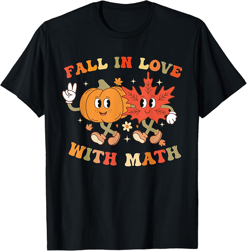 Fall In Love with Math Retro Thanksgiving Teacher Math Fall T-Shirt