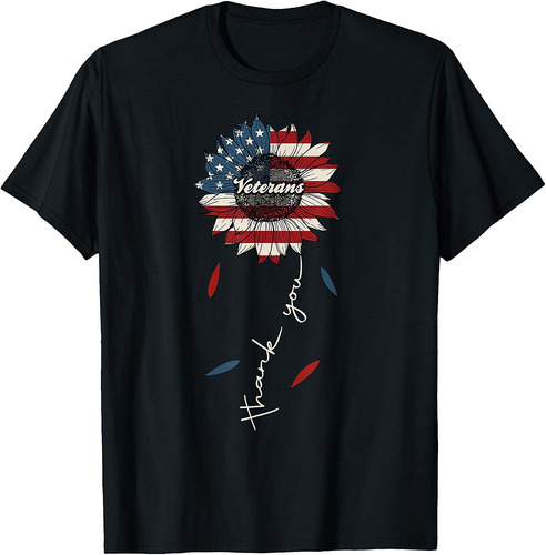 Thank You Veterans Sunflower US America Flag Patriotic Women T-Shirt