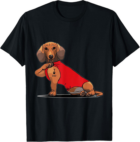Dachshund Tattoos I Love DAD Sitting Funny Gift Father's Day T-Shirt