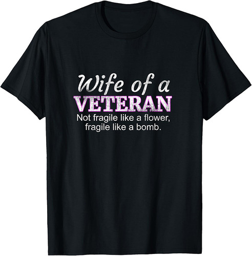 Wife Of A Veteran Military Support Husband T-Shirt Flower T-Shirt