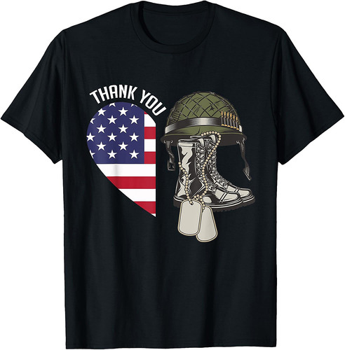 Thank You! Heart Flag Veterans Memorial Partiotic Military T-Shirt