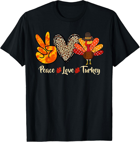 Peace Love Turkey Little Pilgrim Thanksgiving Womens Girls T-Shirt