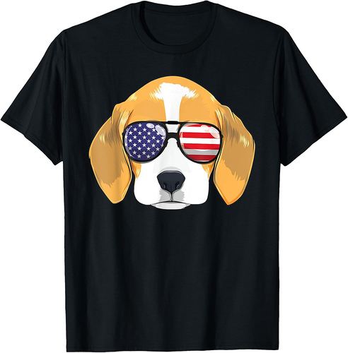 Beagle Dog Patriotic American Sunglasses 4th Of July USA Women  Men T-Shirt