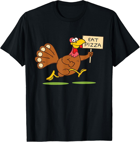 Turkey Eat Pizza Men Vegan Funny Thanksgiving Family T-Shirt