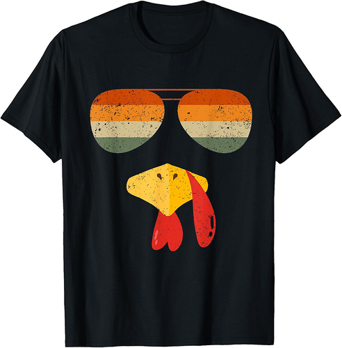Turkey Face With Sunglasses Funny Thanksgiving For Boys T-Shirt