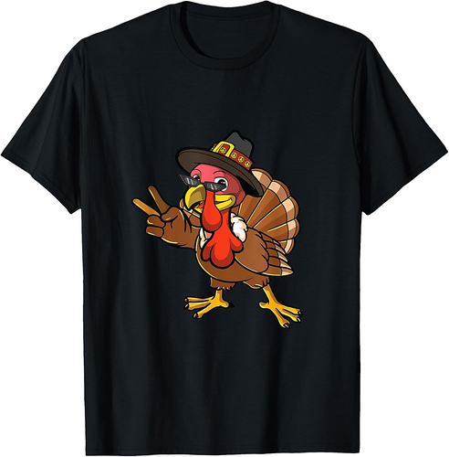Peace Hand Sign Thankful Turkey Thanksgiving T-Shirt