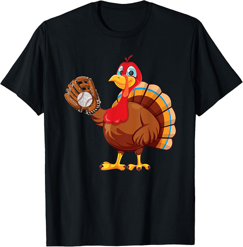 Baseball Player Turkey Funny Thanksgiving Day T-Shirt
