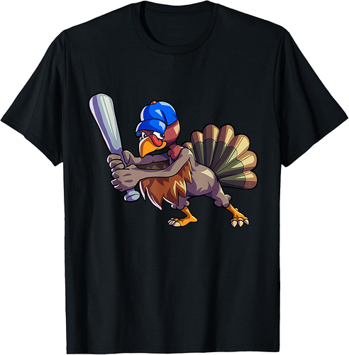 Baseball Thanksgiving Shirt Men Boys Baseball Turkey T-Shirt