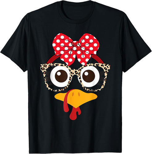 Turkey Face Leopard Glasses Bandana Eyelashes T-Shirt