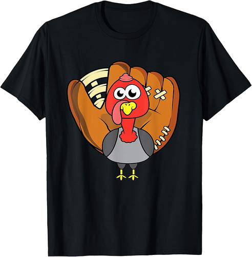 Turkey Day Cute Thanksgiving Boys Turkey Baseball Glove Gift T-Shirt