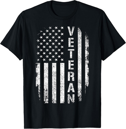 US American Flag With Proud Veteran For Veterans Day T-Shirt