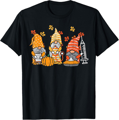 Thanksgiving Nurse Gnomes Fall Scrub Top Autumn RN Women T-Shirt
