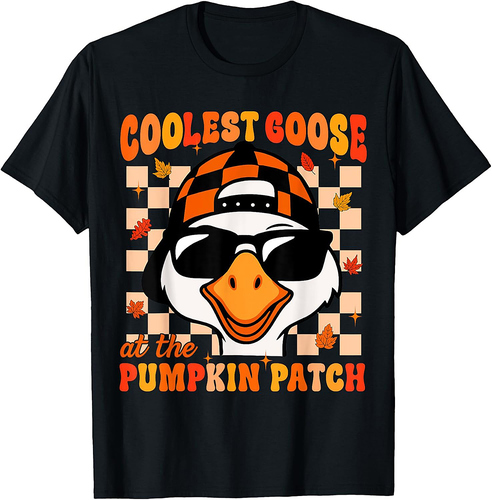 Groovy Coolest Goose at The Pumpkin Patch Fall Thanksgiving T-Shirt