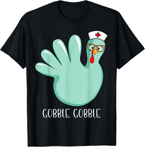 Turkey Glove Gobble Thanksgiving Fall Thankful Nurse Medical T-Shirt