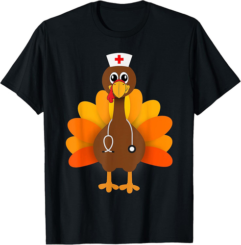 Thanksgiving Scrub Tops Women Turkey Nurse Holiday Nursing T-Shirt