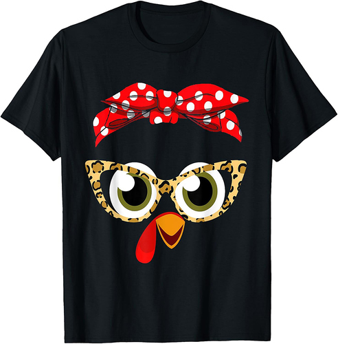 Thanksgiving Day Turkey Face Leopard Print Glasses Girls T-Shirt