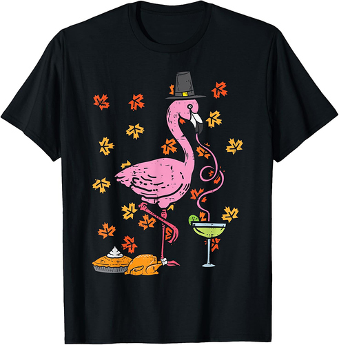 Thanksgiving Pilgrim Flamingo Fall Autumn Men Women T-Shirt