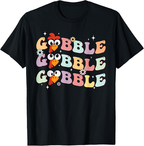 Men Groovy Retro Gobble Gobble Happy Thanksgiving Turkey Day T-Shirt